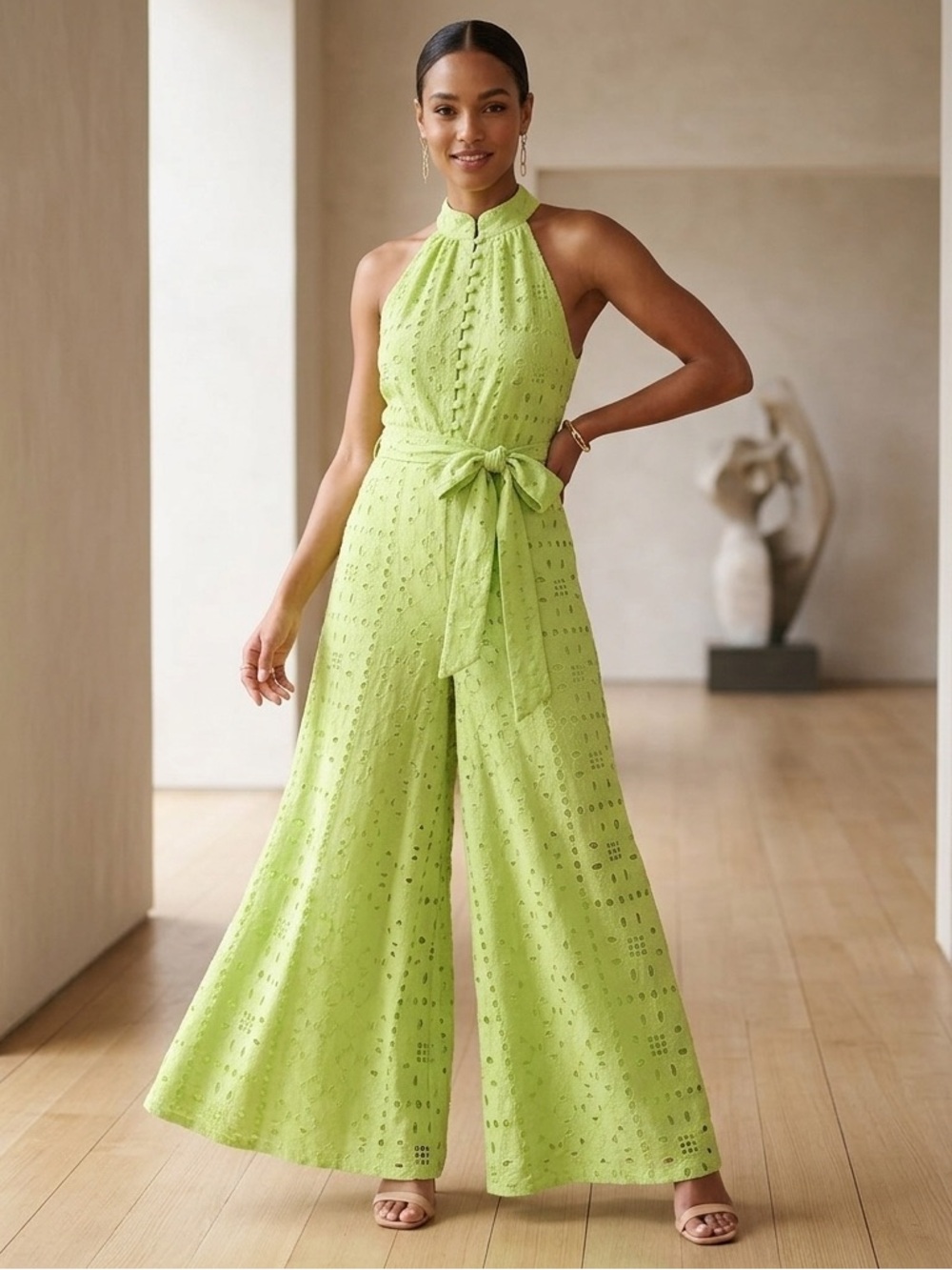 Anthropologie Ollari New York Vibrant Green Wide Leg‎ Jumpsuit Size S NWOT